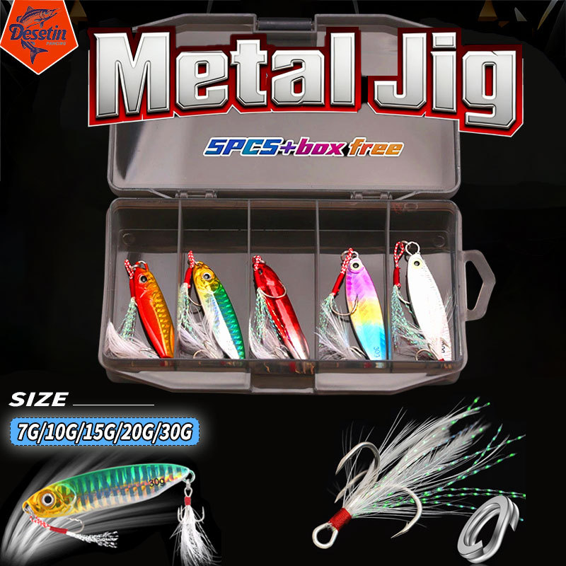 5PCS Set Box 7g/10g/15g/20g/30g Umpan Pancing Metal Jig Paket lure + box free Sinking Metal Jigging 