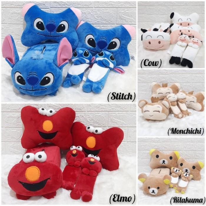 Bantal Mobil 3in1 Face Karakter Pucca / Elmo / Cow / Hello Kitty / Panda / Rilakuma - Pucca