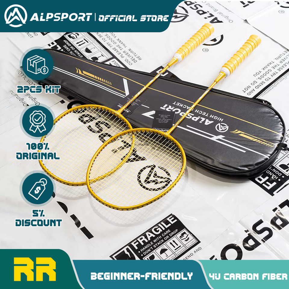 ALPSPORT RR 4U G5 Original Full Carbon Fiber Badminton Racket With Free String Cover and Ball Bag Of
