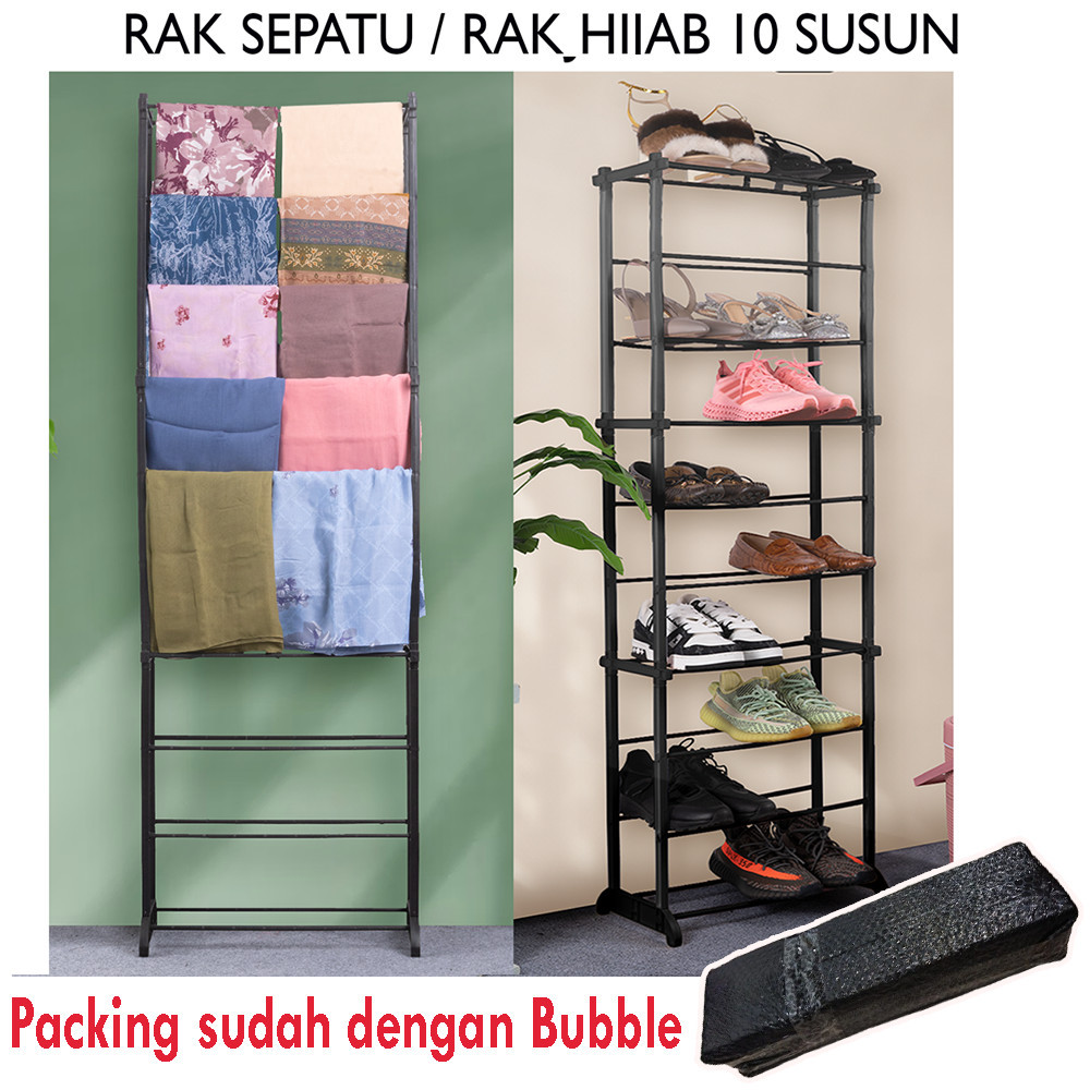 TRI J Rak Sepatu dan Jilbab 10 Tingkat Plastik / Rak Hijab 10 Susun Amazing Shoe Rack