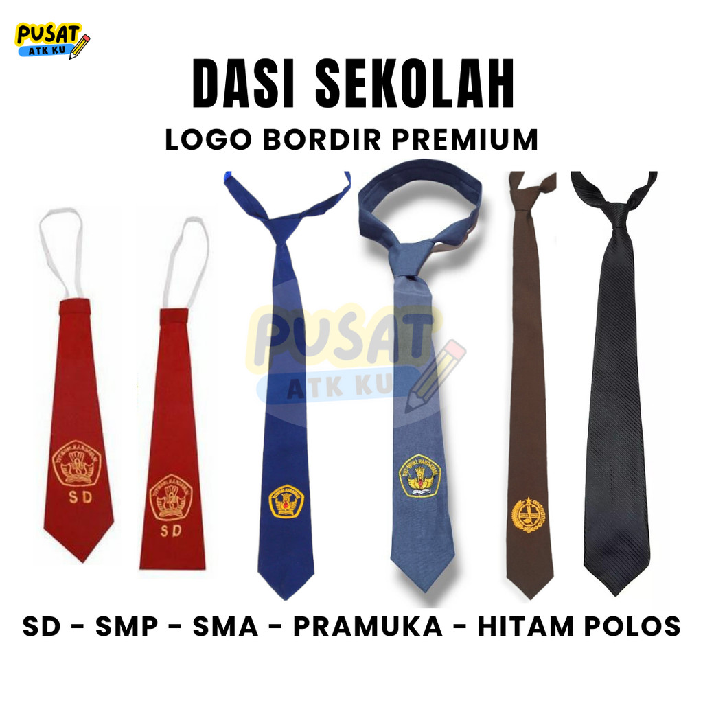 Dasi Sekolah SD SMP SMA Bordir Dasi Hitam Coklat Pramuka (Premium) Putra Putri / Dasi Sekolah Unisex