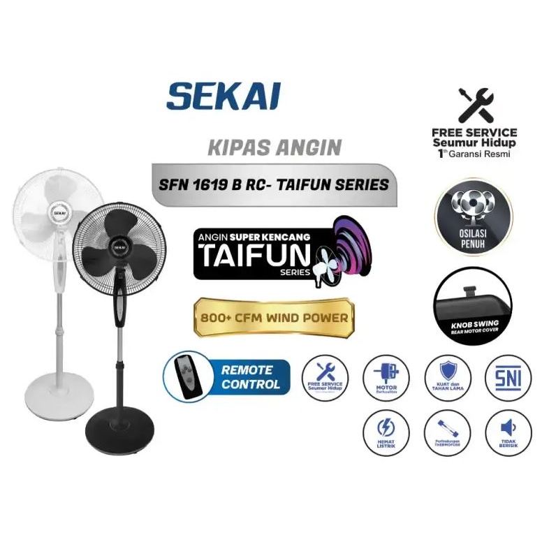 Kipas Sekai Standing Fan Remote Sekai SFN-1619 RC 16 inch dengan Remote control