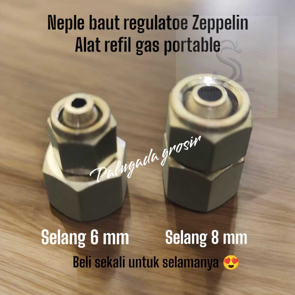 PROMO fitting baut/neple female refill gas stainless regulator selang 6 mm selang 8 mm drat 1/8