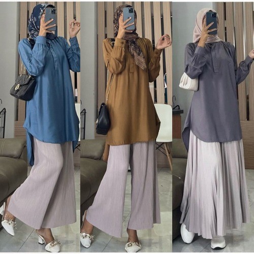 Atasan Tunik Maryam Crinkle Airflow Premium Size M L XL XXL Simple Polos Elegant Mewah Model Kemeja 