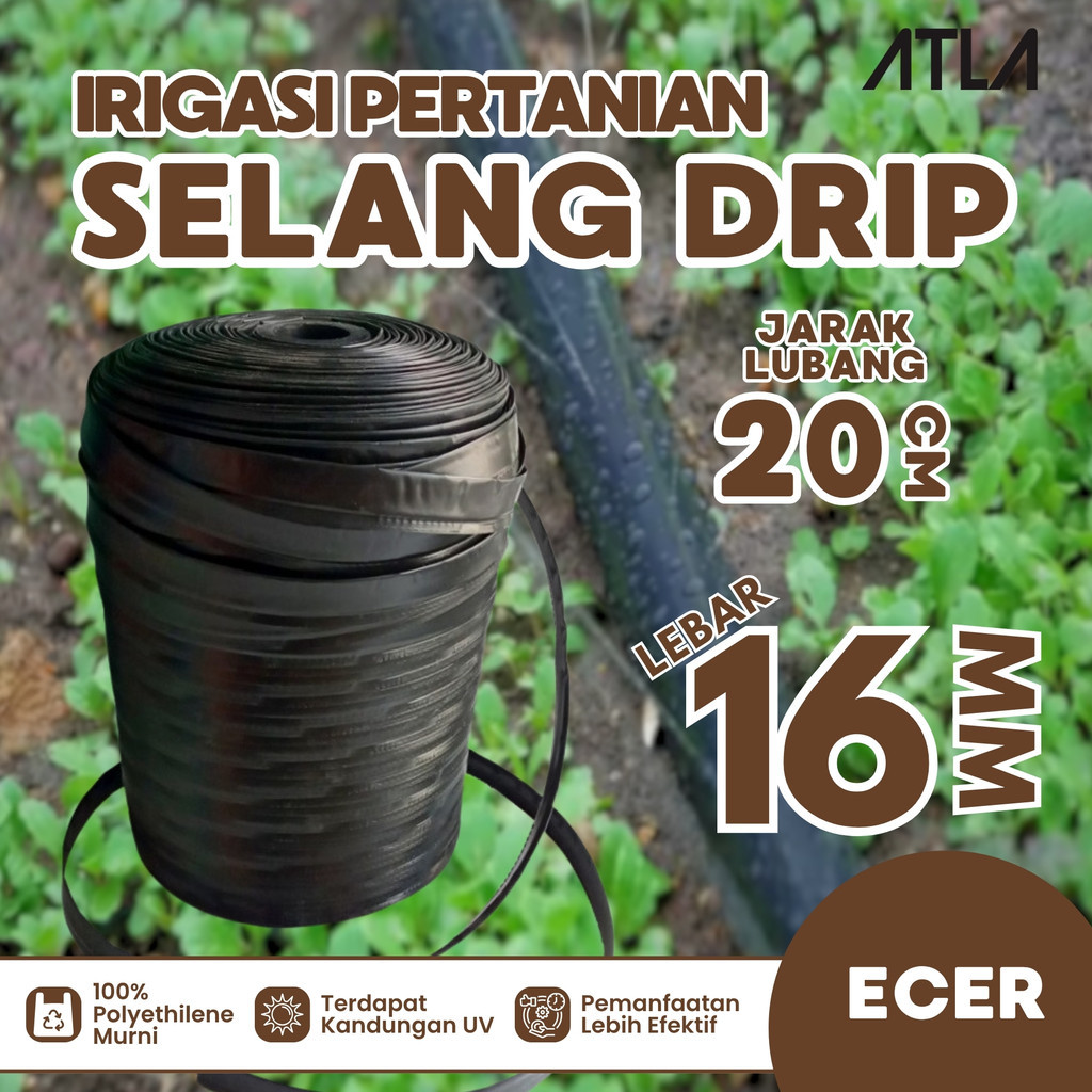Selang Drip Tape Jarak 20 cm Pipa Irigasi Tetes Diameter 16mm IH003