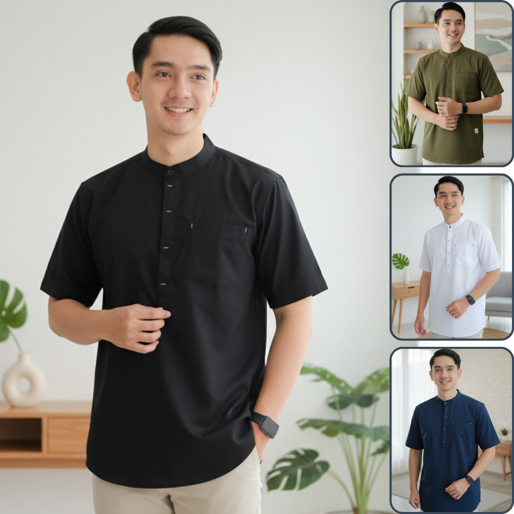 Baju koko Pria Dewasa Terbaru Baju Koko Kurta Lengan Pendek Kain Katun/Terbaru