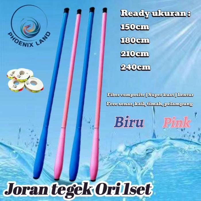 Promo PHOENIX LAND Set Joran Tegek  Ukuran 150 180 210 240 Bahan Fiberglass - Biru, 150 cm Terlaris