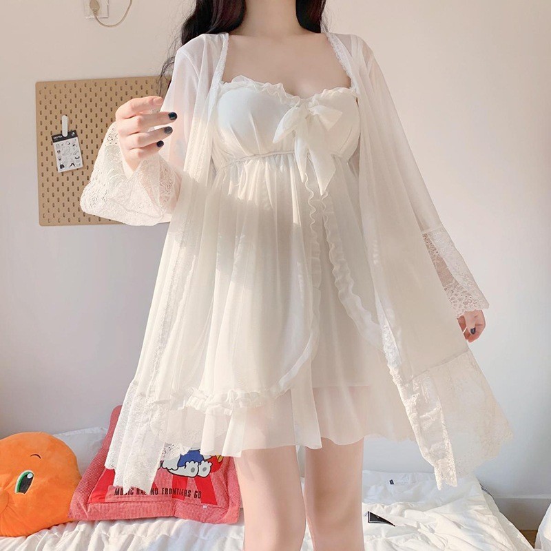 Busur Dasi Halter Piyama Musim Panas Wanita Loungewear /Lingerie Sexy Wanita / Set Kimono 2in1/ Baju