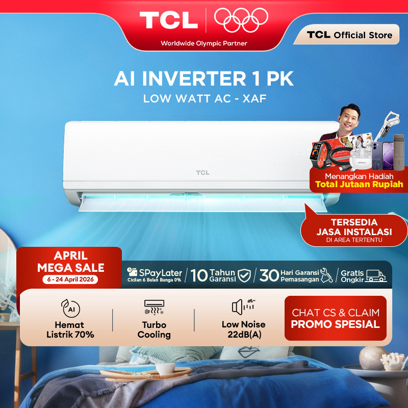 TCL AC Inverter 1PK - Tersedia Pemasangan - AI Tech Hemat Listrik 70% - Anti Bising - Cepat Dingin -