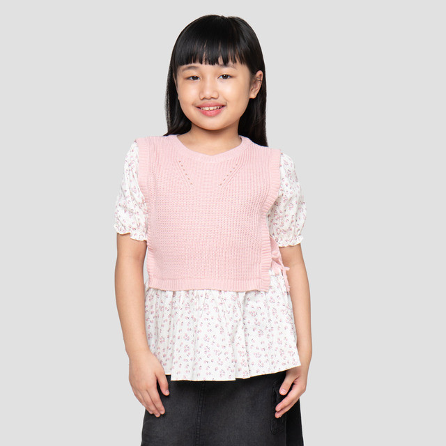 Little M Flat Knit With Woven Sweater Anak Perempuan 123760440