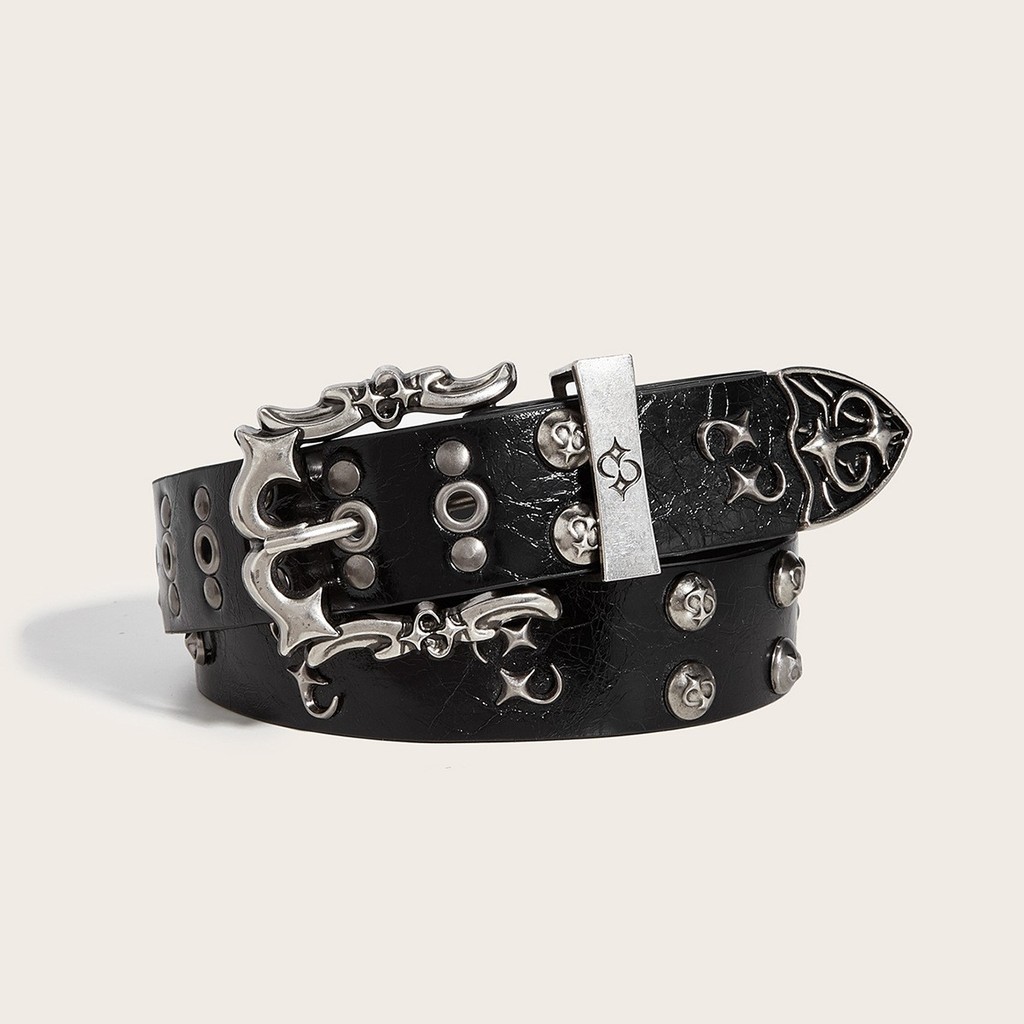 Sabuk denim punk rock bergaya rivet gelap baru