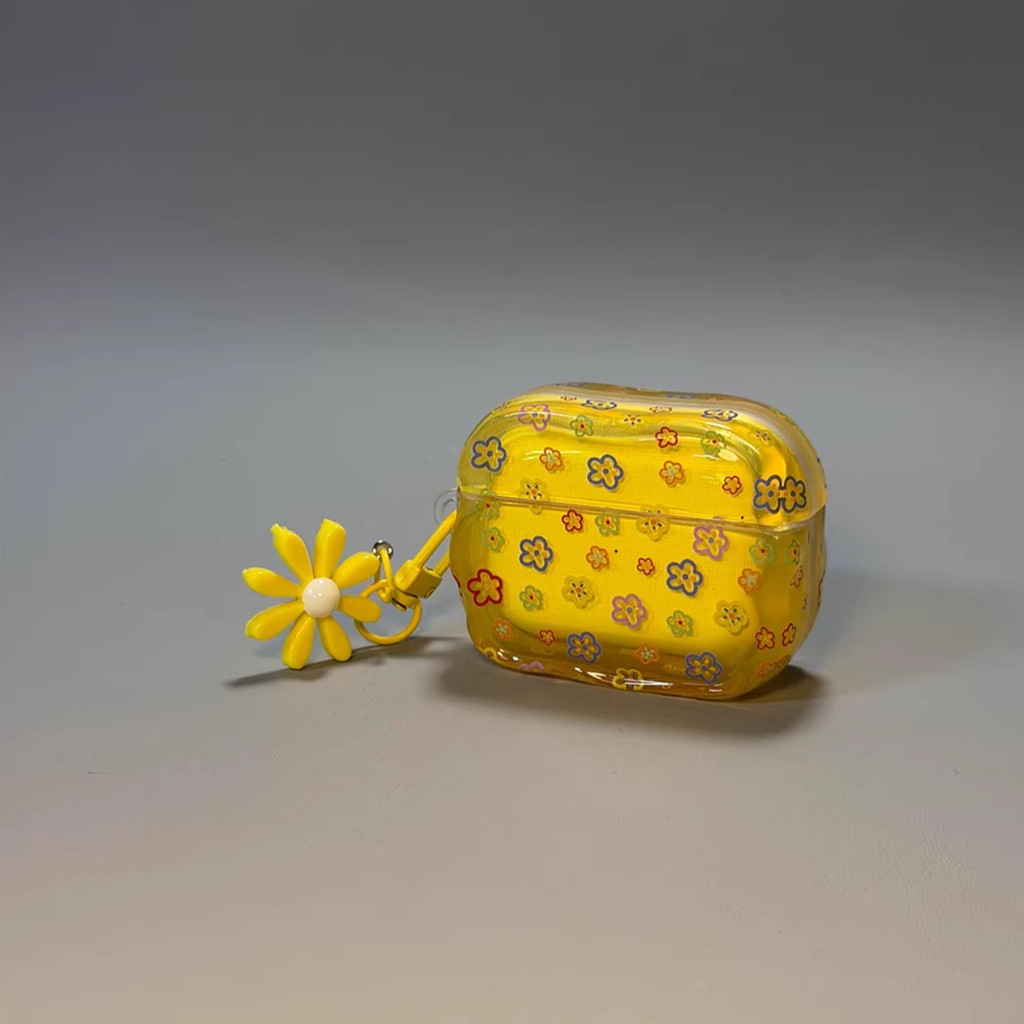 Bunga kuning kecil yang lucu untuk casing pelindung AirPods4, casing earphone AirPodsPro3 2025, casi