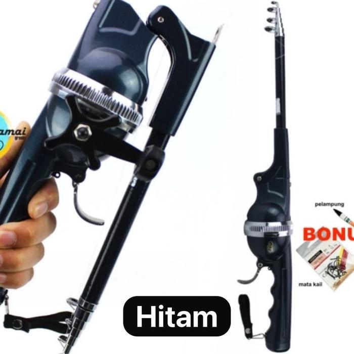 Joran Pancing Lipat joran Portable Lipat praktis Foldable telescopic fishing rod 1.3m bonus - joran 