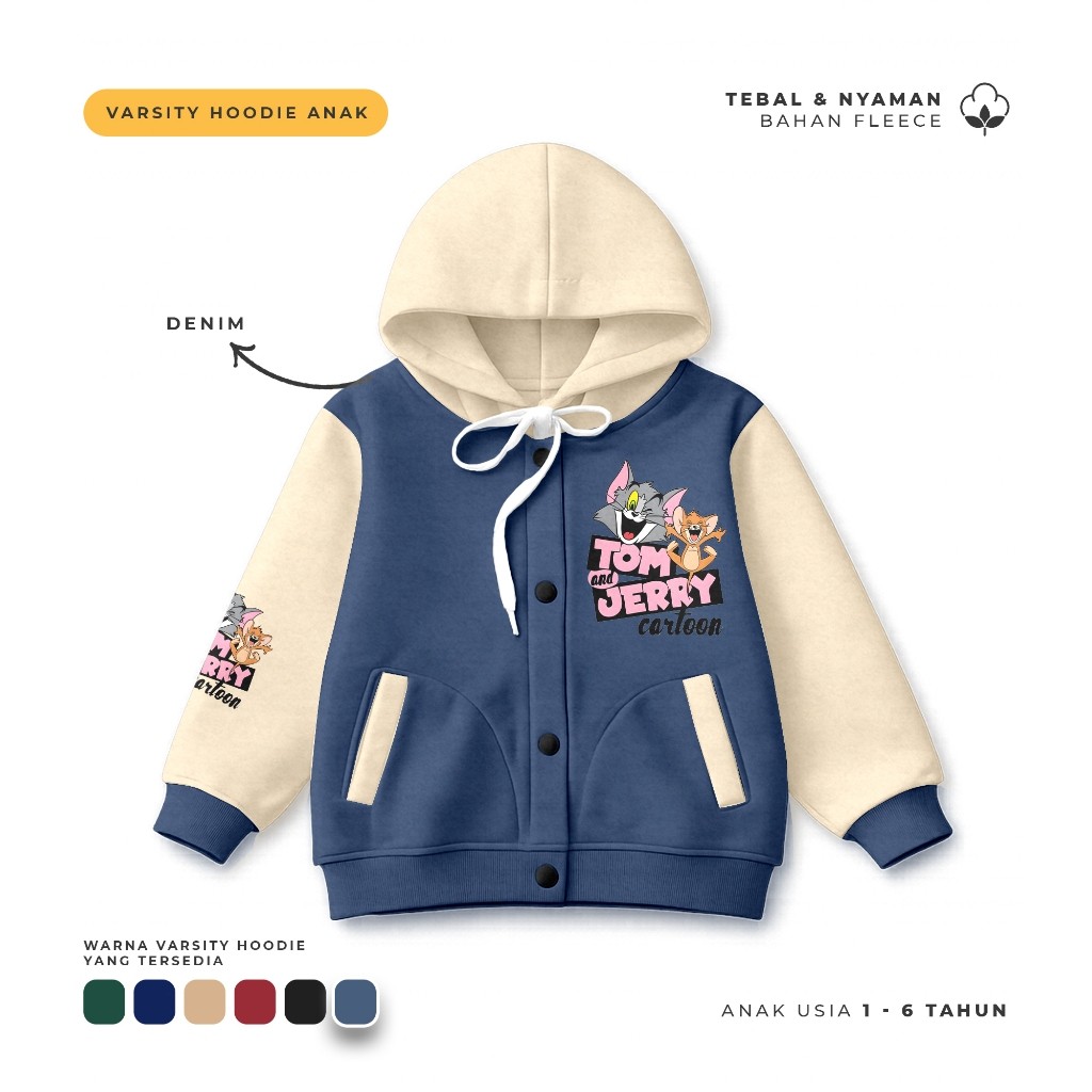 Jacket Varsity Hoodie Anak Varsity Hoodie Tom And Jerry Pink Usia 1-6 Tahun Hoodie Josss