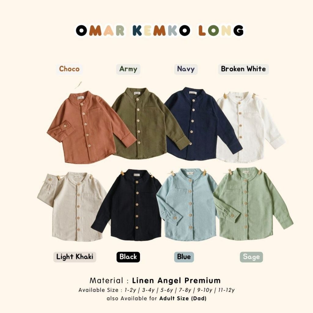 ZARISHOP.ID Kemeja Anak Tangan Panjang Linen Premium Kemko Omar