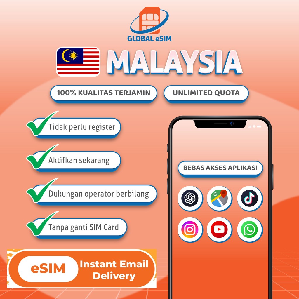 GlobaleSIM eSIM Malaysia Local Internet Daily Unlimited Internet Data| Travel eSIM Malaysia Kuala Lu