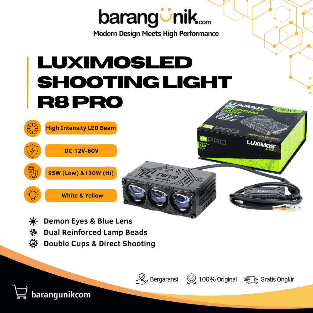 Lampu Tembak Biled 3 Mata 100 Watt Cahaya Biled Cut Off Flat Putih Kuning Motor Mobil R8 PRO