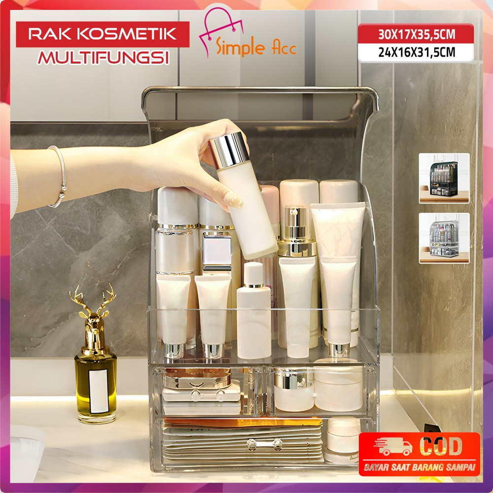 V GLOW - Rak Kosmetik Dengan Laci Anti Debu Tempat Make Up Skincare Rak Akrilik Multifungsi / Tempat