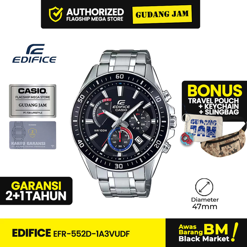 Edifice Jam Tangan Pria EFR-552D-1A3VUDF EFR-552D-1A3 EFR552D EFR-552D EFR 552D Analog Stainless Ste