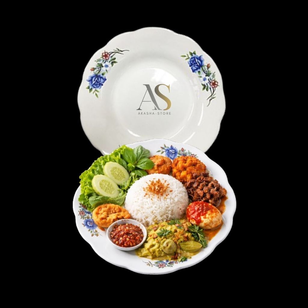 Piring Makan Keramik 1 Lusinan 12pcs Ukuran 8 Inchi Motif Bunga Packing Kayu