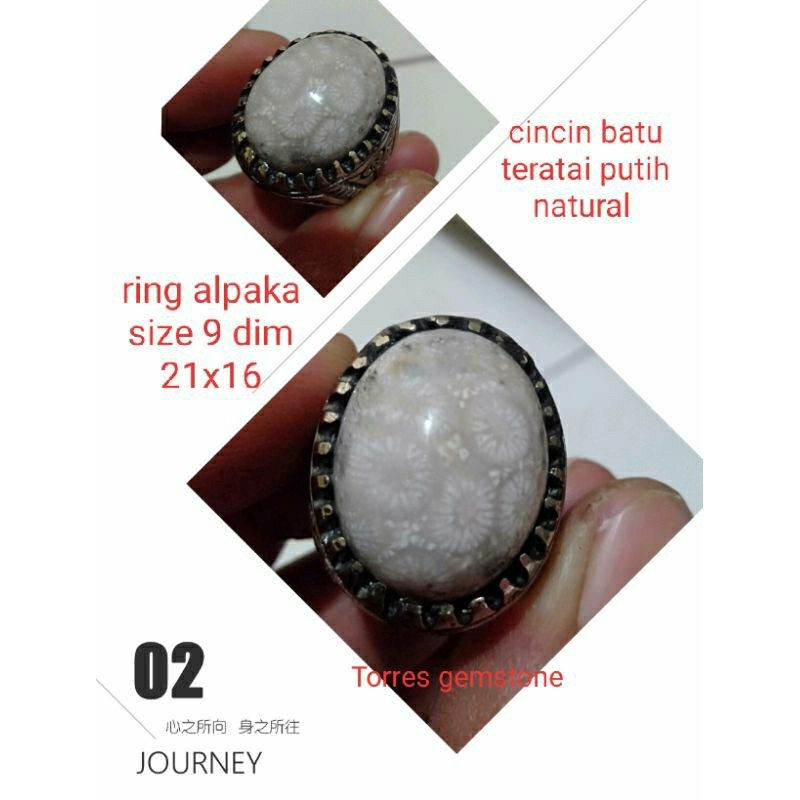 cincin batu akik teratai putih natural,