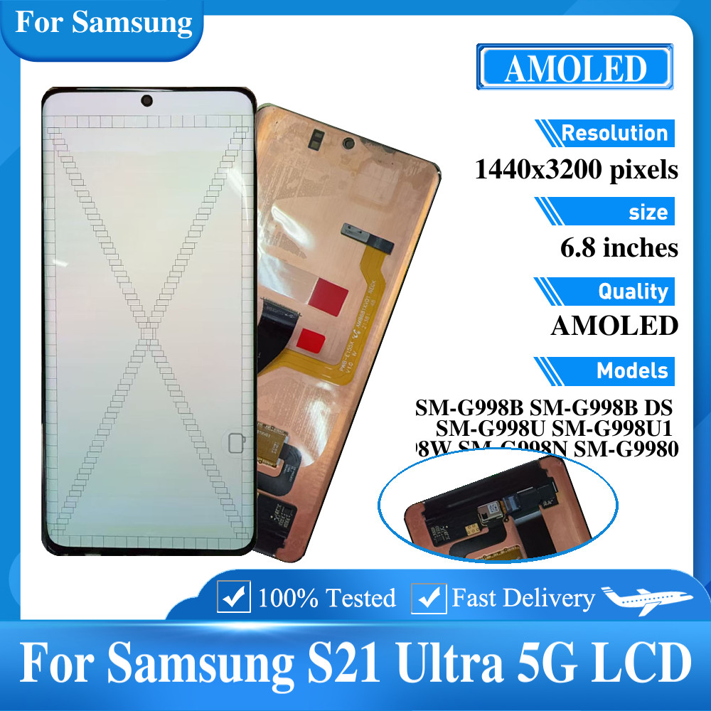 AMOLED With Defect For Samsung S21 Ultra 5G G998 G998U Display LCD Touch Screen Digitizer Assembly F