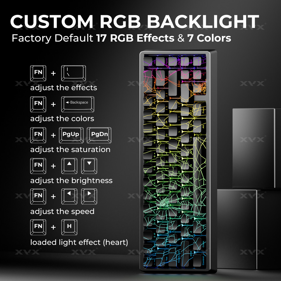 XVX Spider Web Keyboard M67 JadeStone With IMD-Tech Keycaps Tri-Mode Connection Custom RGB Backlight