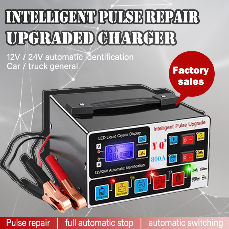 Pengisi Aki Otomatis Daya Besar 800A Universal Mobil & Motor Perlindungan Cerdas Cas Cepat Tanpa Rus