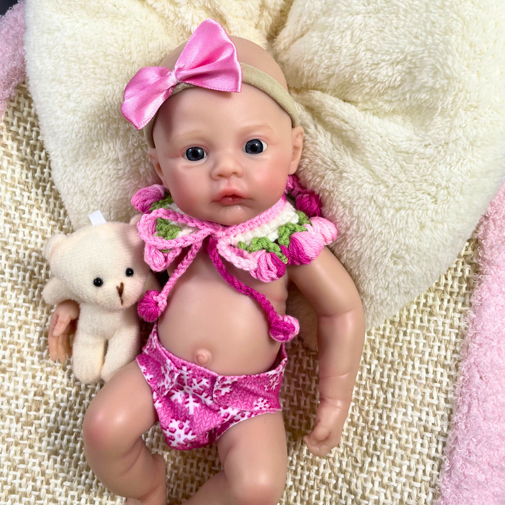 13 Inch Mini Reborn Baby Meadow Doll Prototype Full Solid Silicone Doll Girl Silicone Washable Doll 