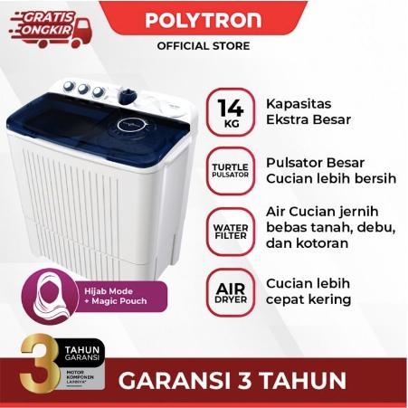 POLYTRON Mesin Cuci 2 Tabung PWM 1403B 14KG/ PWM-1403B/PWM 1403B/POLYTRON MESIN CUCI/MESIN CUCI 14KG