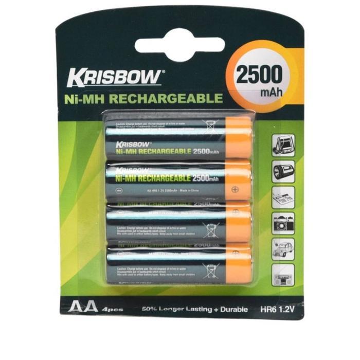 Krisbow Set Baterai Rechargeable Size Aa 2500 Mah 4 Pcs Baterai AA Charger Batre Cas Batu Batre AA B