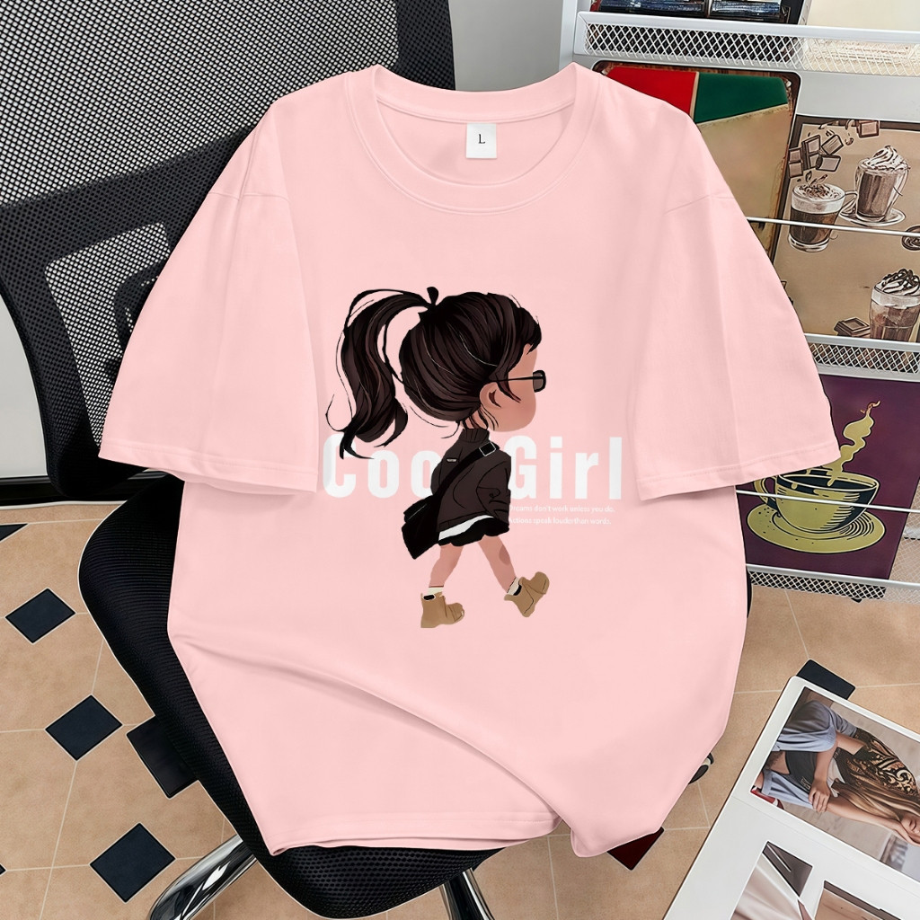 BLINDBLACK Baju Pendek Wanita Crop Top Ketat Pink Polos Wanita Korea Girls with high ponytails Print