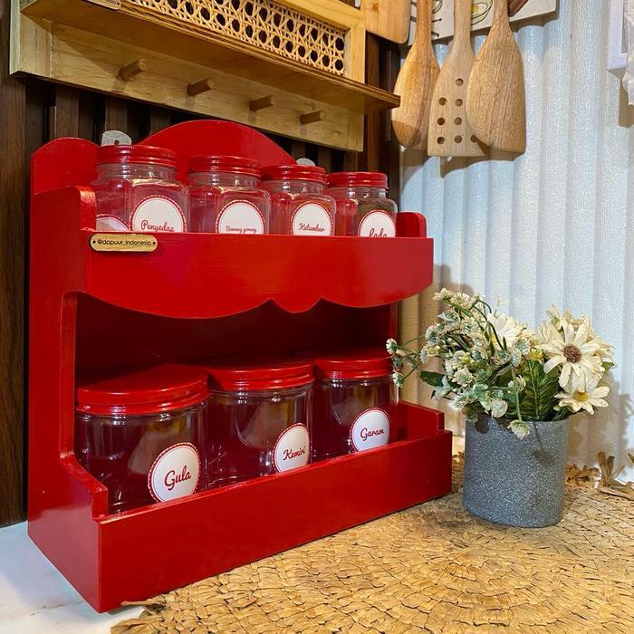 Promo Set rak bumbu kayu 7 toples Plastik estetik - Ungu polkaOri