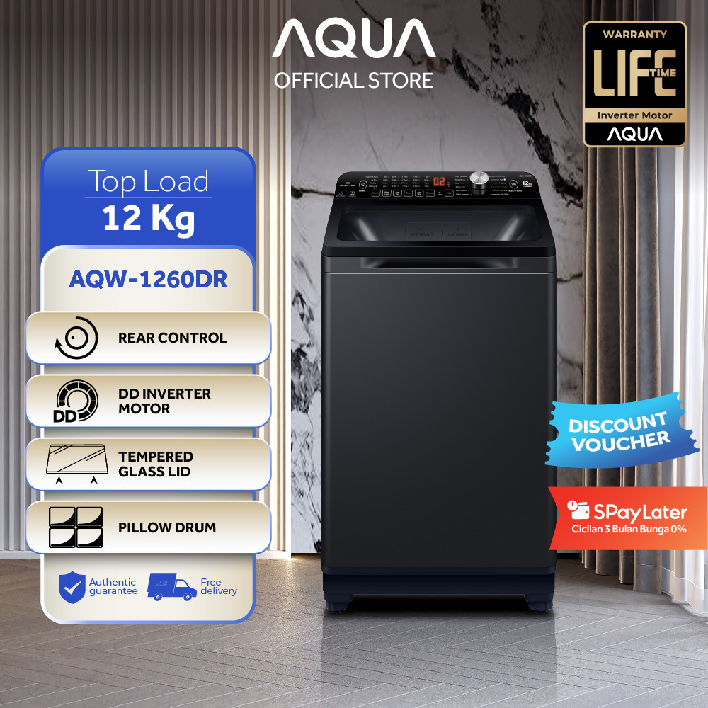 AQUA Elektronik AQW-1260DR Mesin Cuci Top Loading 12 Kg - DD Inverter