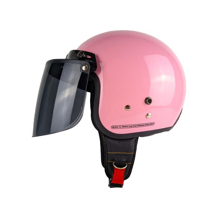 Helm Anak Junior Carkidss JM Helmet Kids Retro SNI Kaca datar - Pink Pastel