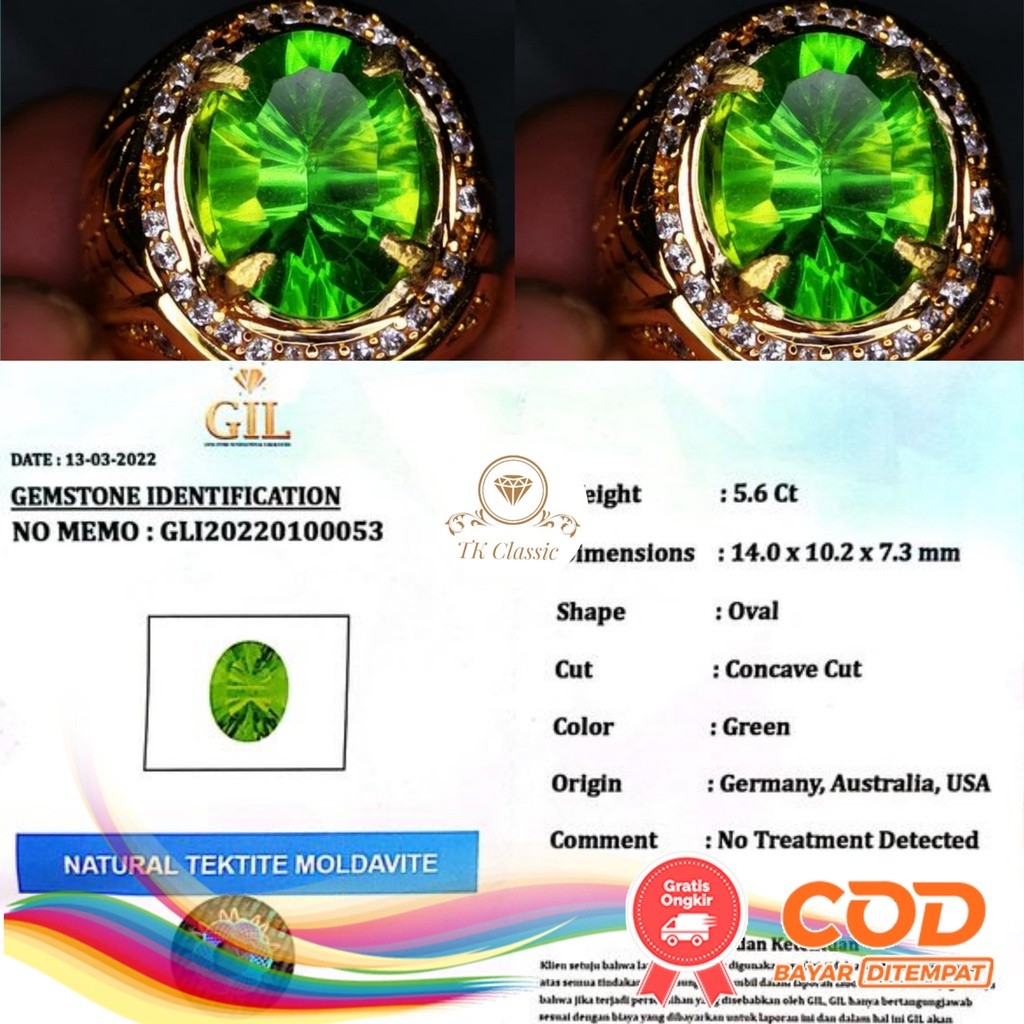 NATURAL BATU PERMATA METEOR HIJAU ASLI TEKTITE REP CHEZKA ALAM INCLUDE MEMO GIL GEMS LAB