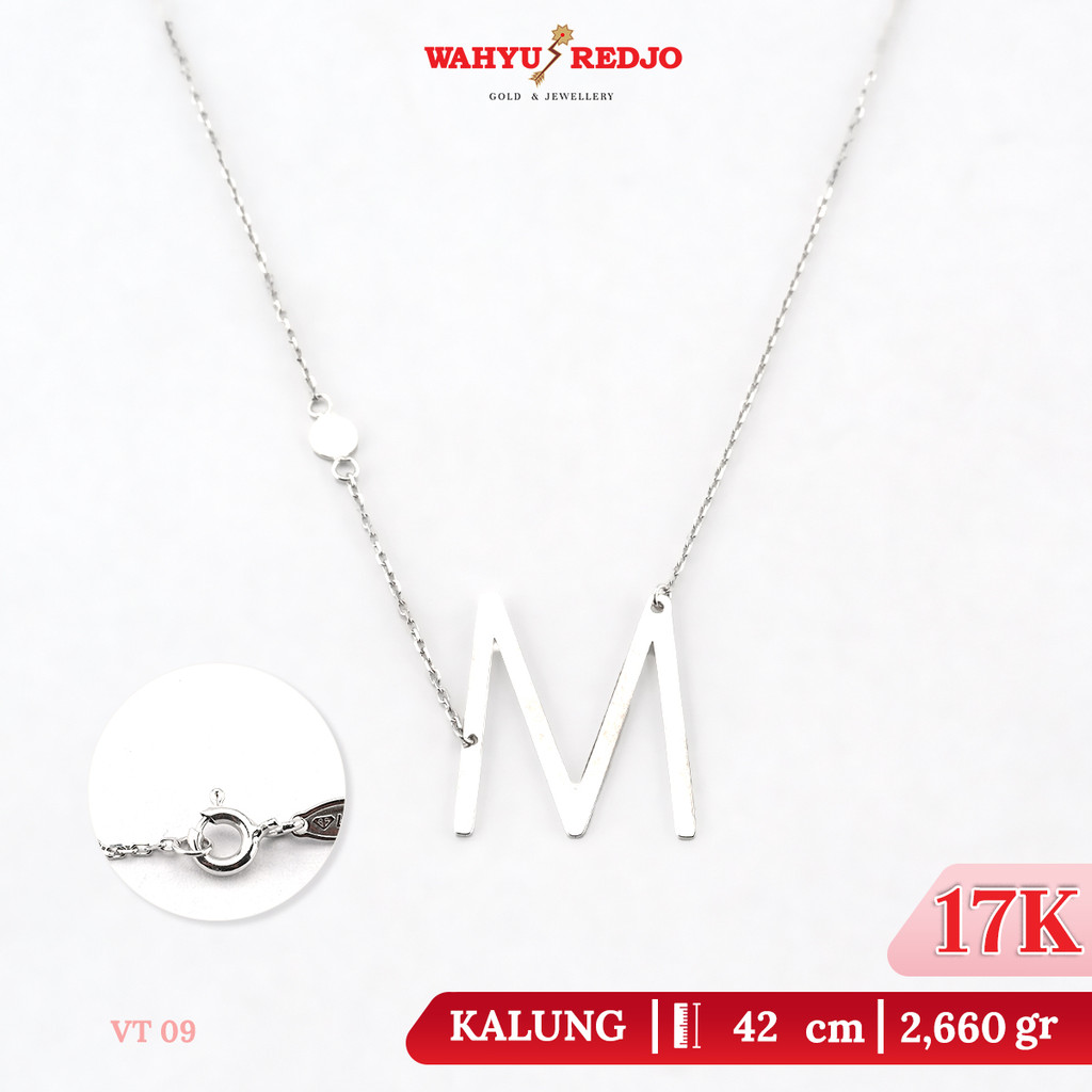 Kalung Emas Putih Huruf Alfabet 17K Wahyu Redjo