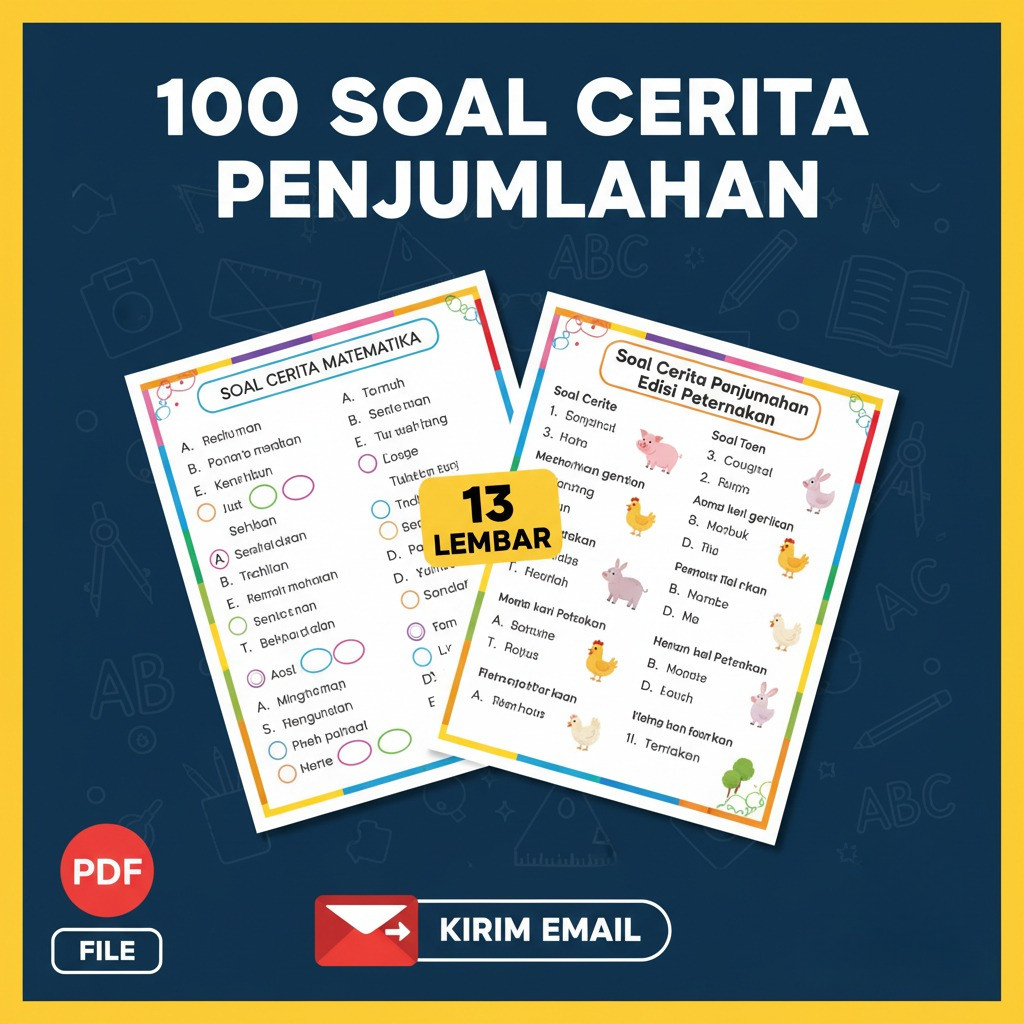 worksheet 100 soal crita 13 lembar penjumlahan mudah kelas 1 SD -  worksheet matematika PDF dan PNG