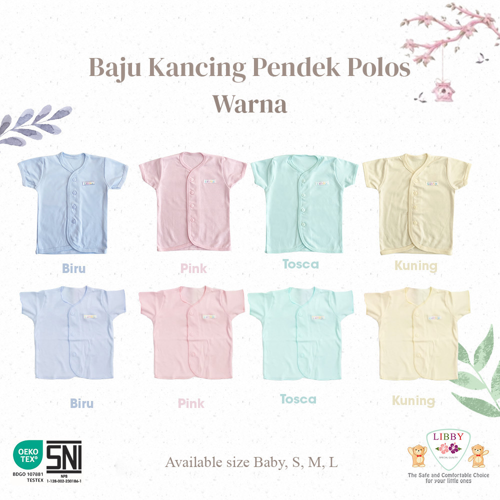 LIBBY Baju Pendek Polos Bayi Baru Lahir / Atasan Newborn Lengan Pendek