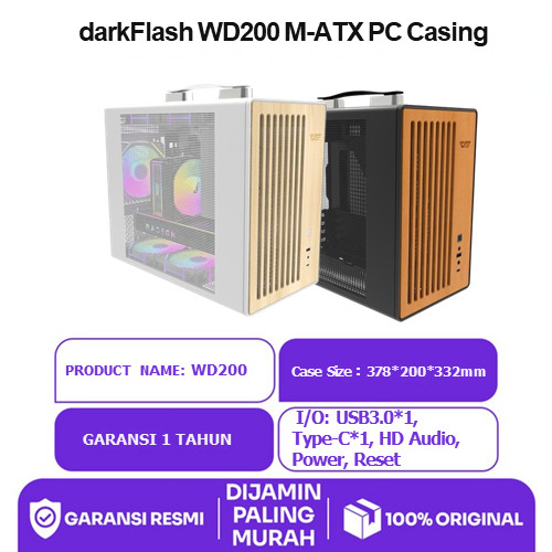 Darkflash Wd200 M-Atx Pc Casing [No Fan] / Casing Pc Tanpa Fan - Hitam/Putih