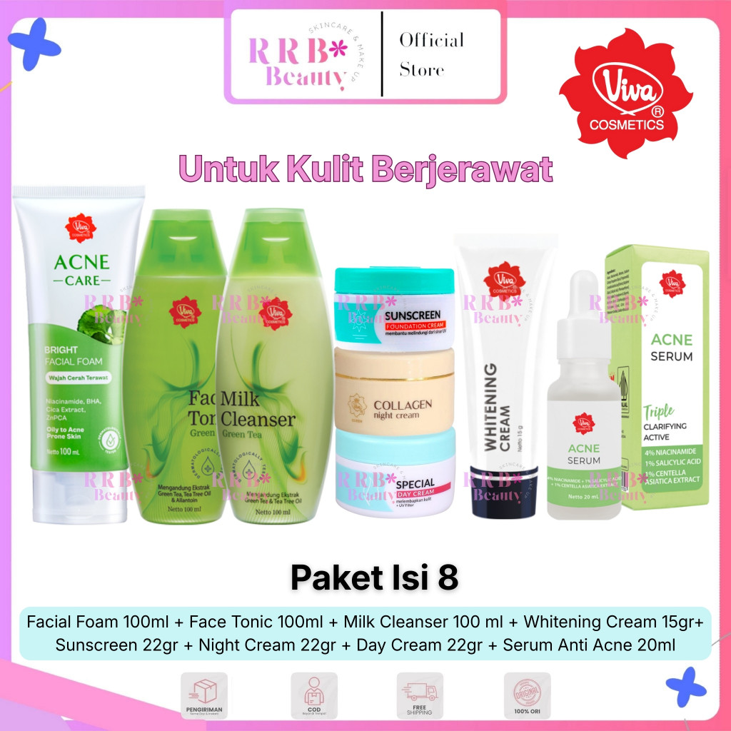 RRB - Paketan 8in1 Viva Cosmetic Skincare Acne Serum Menghilangkan Jerawat Flek Hitam BPOM