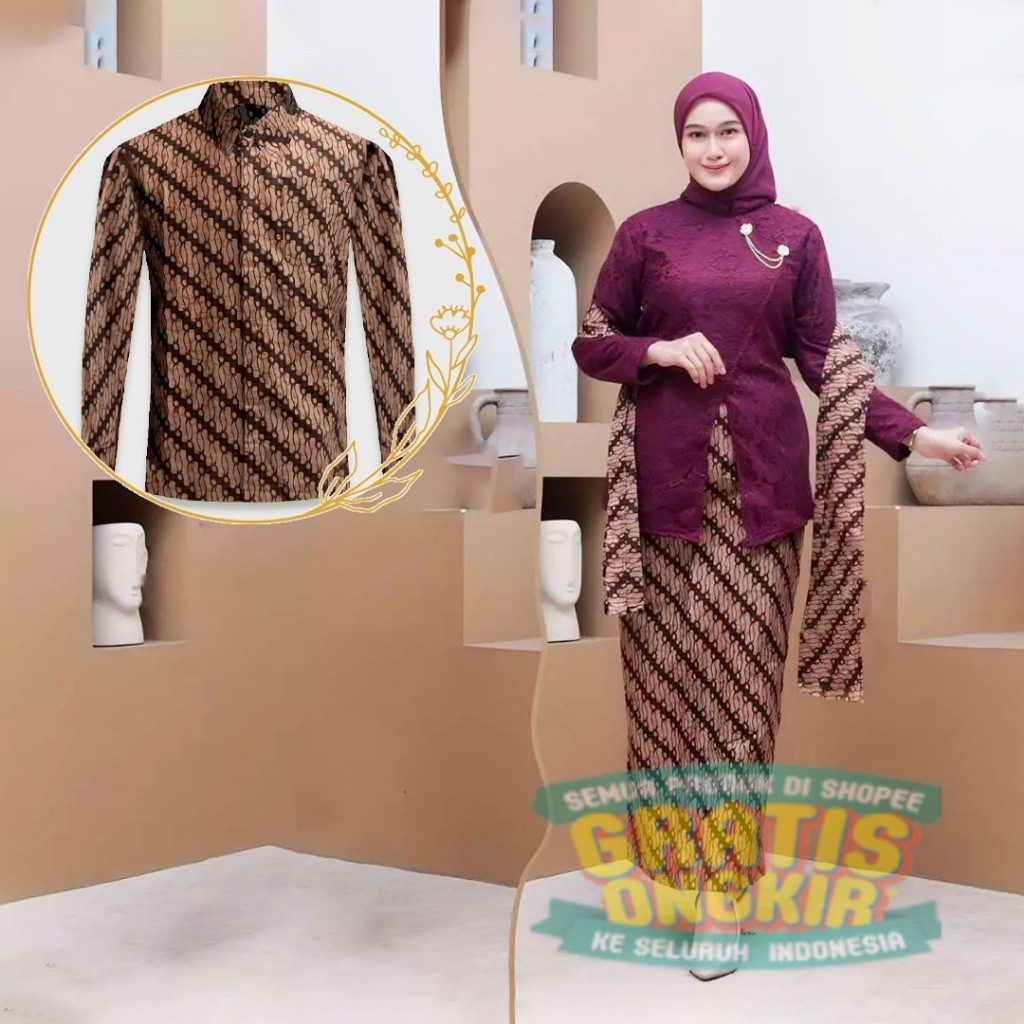 Batik Couple Termurah - Set Kebaya Couple Janggan Kartini Rok Batik Selendang Baju Wisuda Lamaran Ko