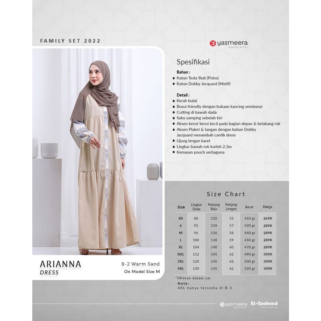 SARIMBIT YASMEERA ELEGAN 2022 B02 ARIANNA DRESS GAMIS ANAK WARM SAND ARYAN KOKO DEWASA KOKO ANAK CRY
