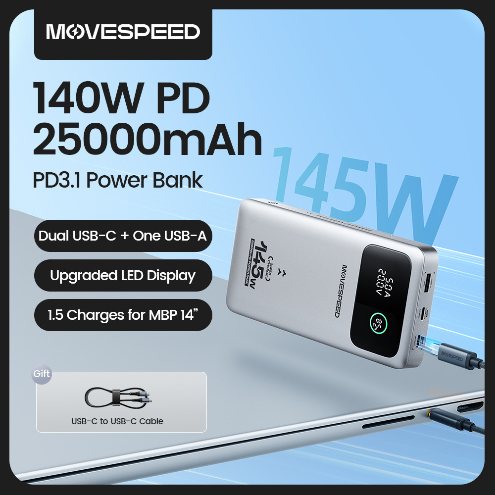 MOVESPEED M25Pro 140W Power Bank Fast arge 145W Max 25000mAh External Battery PD3.1 Powerbank for iP