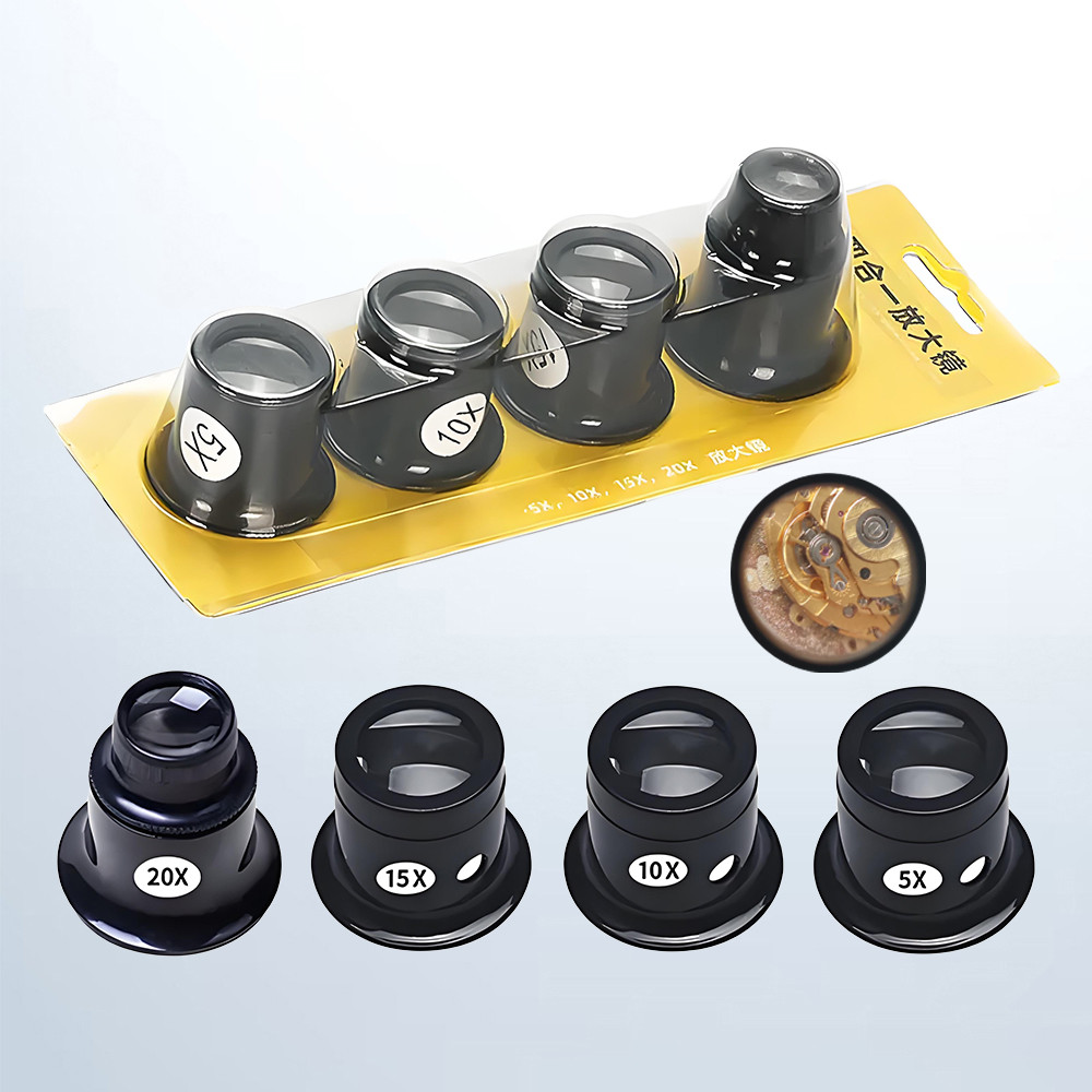 4pcs/set Monocular Magnifying Glass Watch Repair Eye Loupe Magnifiers 5X 10X 15X 20X Lens Jewelry Lo
