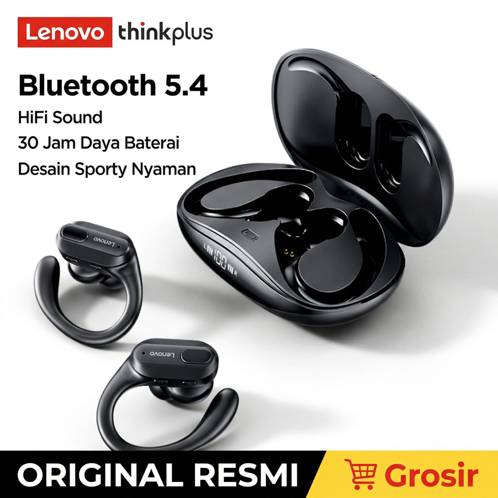 Lenovo ThinkPlus XT80 Earphone Bluetooth NC Cerdas, Fokus Game Tanpa Gangguan Suara Luar, Garansi 1 