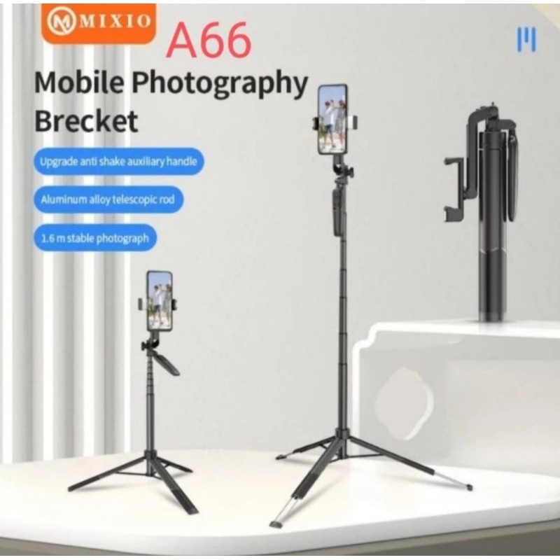 MIXIO A66 - 160CM Tongsis Bluetooth Selfie Stick Tripod with LED Light