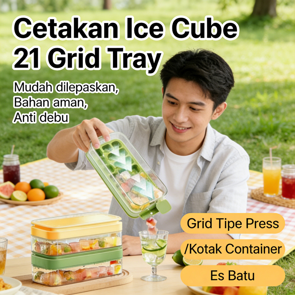 Tray Tipe Press 1 Tray Grid Batu 21 Ice Cube / Container Kotak Ice Cube / Tutup Cetakan