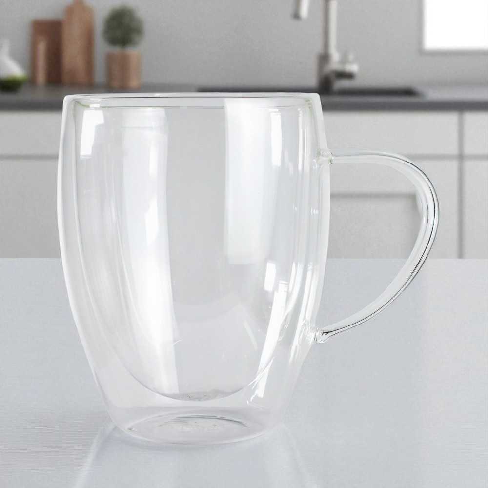 Cangkir Kopi Kaca Tahan Panas Double Wall Mug 300ml Gelas Kopi Estetik