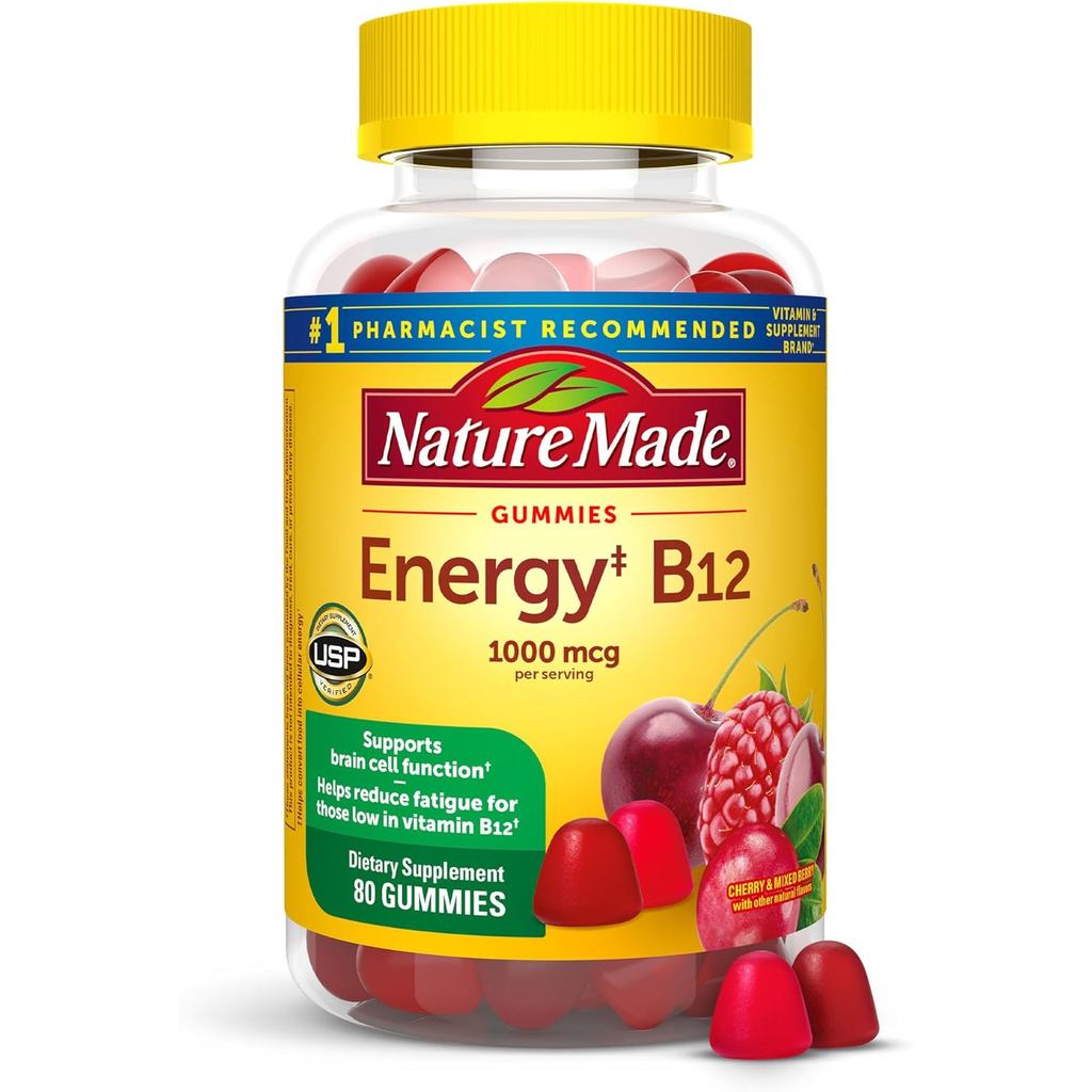 NatureMadeVitaminB12Gummies1000mcgperserving,DietarySupplementforEnergyMetabolismSupport,B12Vitamins
